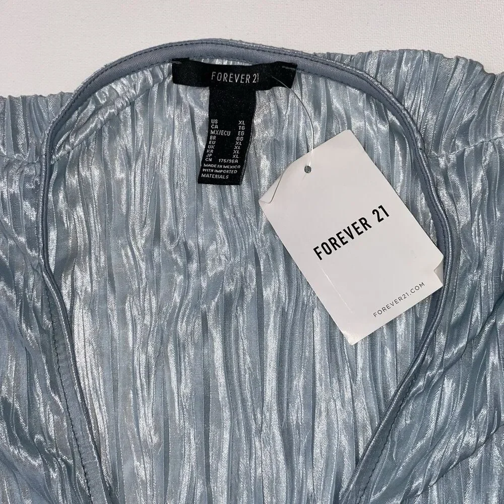 FOREVER 21 BlueMetallic Pleated Ring Cutout V-Neck Maxi Dress XL